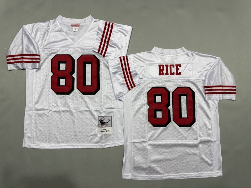 Men 2025 San Francisco 49ers #80 Rice white Throwback Limited NFL Jersey style 001->denver broncos->NFL Jersey